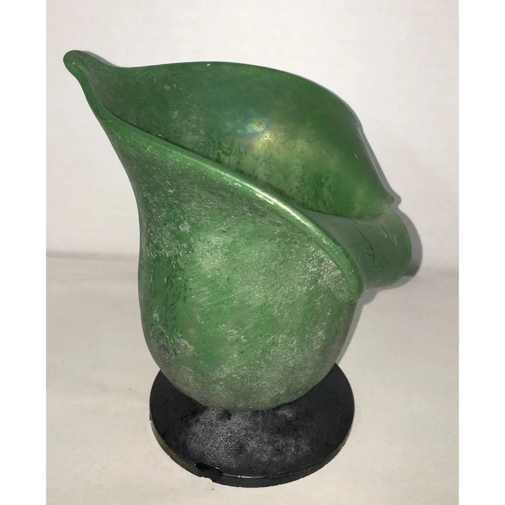 Vintage Murano Green Lily glass Vase Candle Holder made in Italy Sarreid ltd.